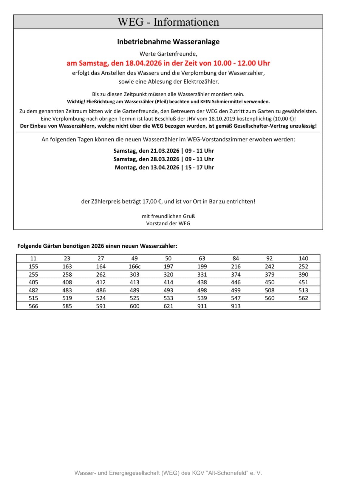 Inbetriebnahme Wasseranlage